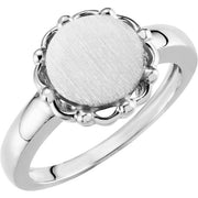 14k White 12 Mm Round Signet Ring