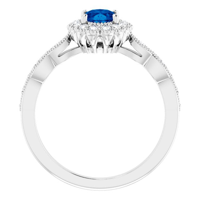 14k White Lab-grown Blue Sapphire & 3/8 Ctw Natural Diamond Ring