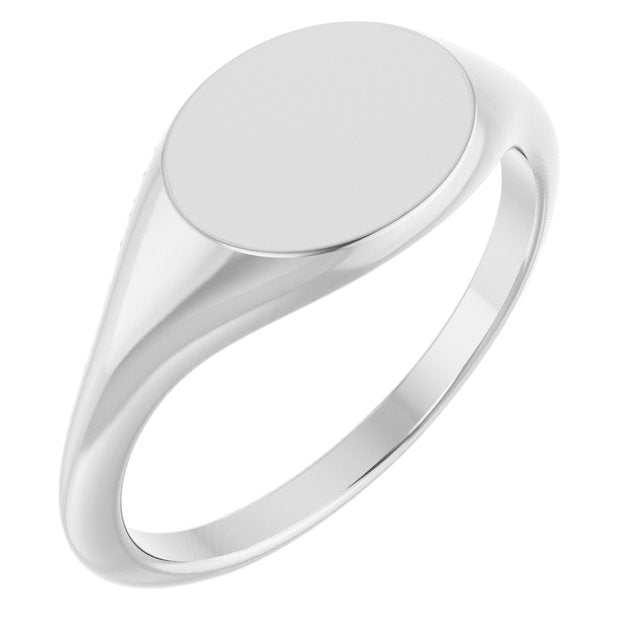 14k White Oval Signet Ring