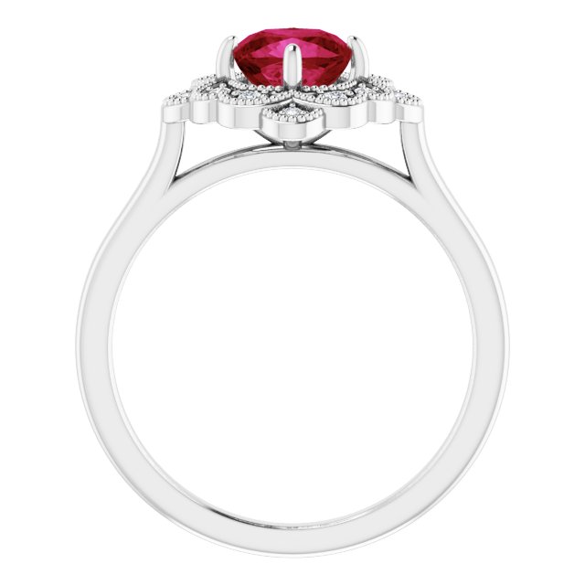 14k White Lab-grown Ruby & .08 Ctw Natural Diamond Ring