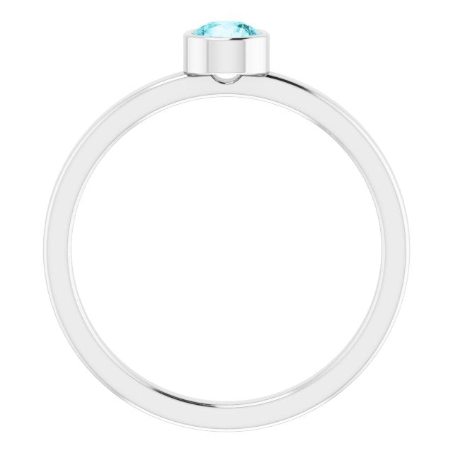 14k White 4 Mm Natural Blue Zircon Ring