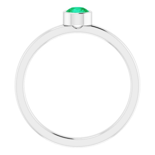 Rhodium-plated Sterling Silver 4 Mm Imitation Emerald Ring