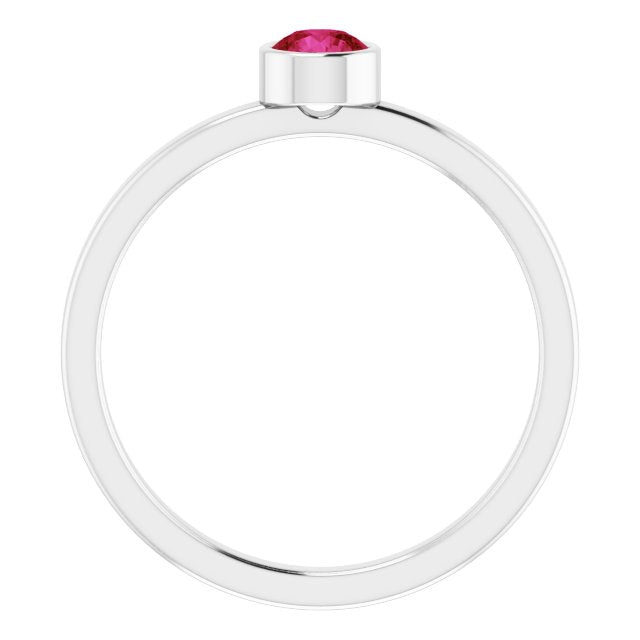 Rhodium-plated Sterling Silver 4 Mm Imitation Ruby Ring