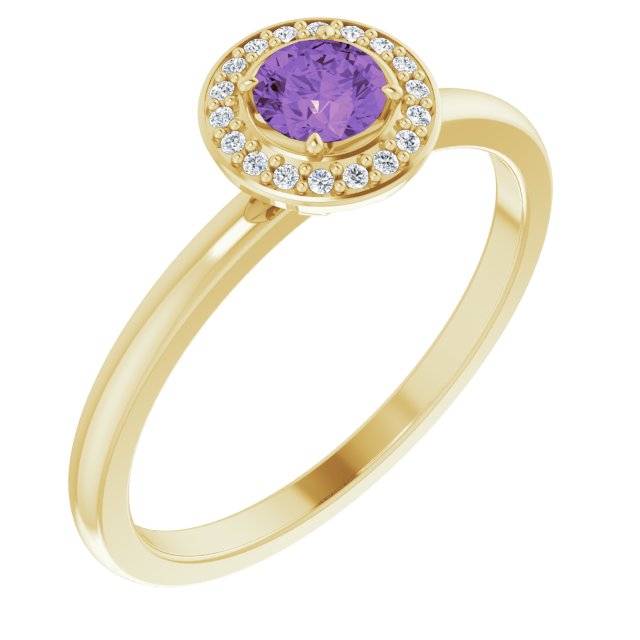 14k Yellow Natural Amethyst & .05 Ctw Natural Diamond Ring