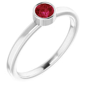 Rhodium-plated Sterling Silver 4 Mm Imitation Ruby Ring