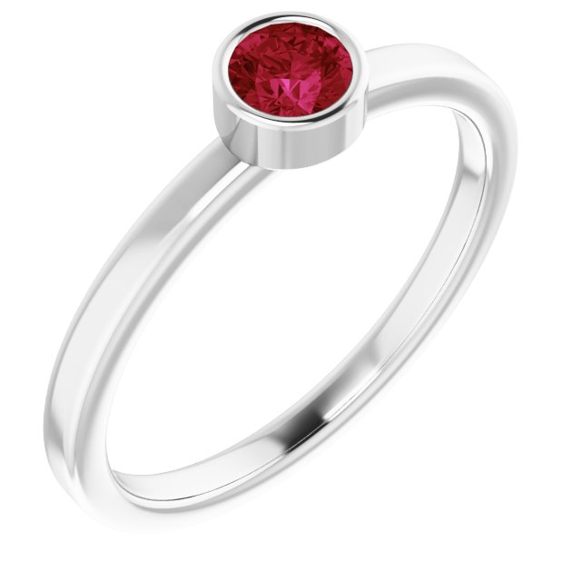 Rhodium-plated Sterling Silver 4 Mm Imitation Ruby Ring