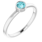 14k White 4 Mm Natural Blue Zircon Ring