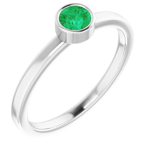 Rhodium-plated Sterling Silver 4 Mm Imitation Emerald Ring