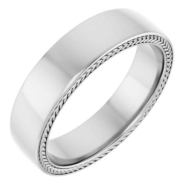 14k White 6 Mm Wheat Pattern Band Size 11