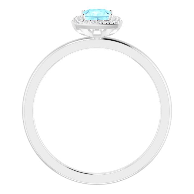 14k White Natural Aquamarine & .05 Ctw Natural Diamond Ring