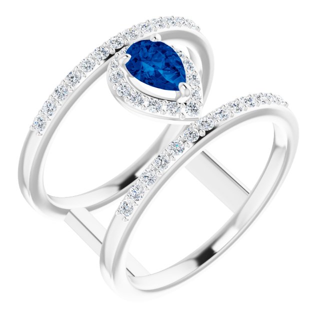 14k White Natural Blue Sapphire & 1/3 Ctw Natural Diamond Ring