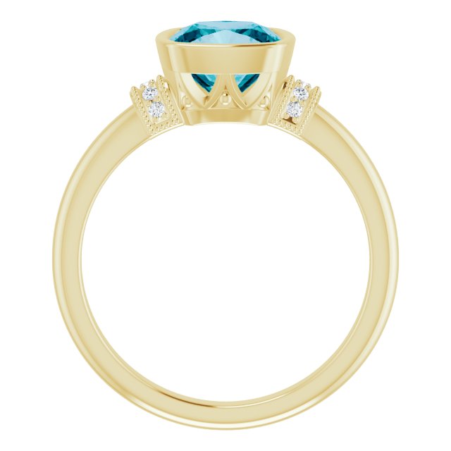 14k Yellow Natural Checkerboard London Blue Topaz & .04 Ctw Natural Diamond Ring