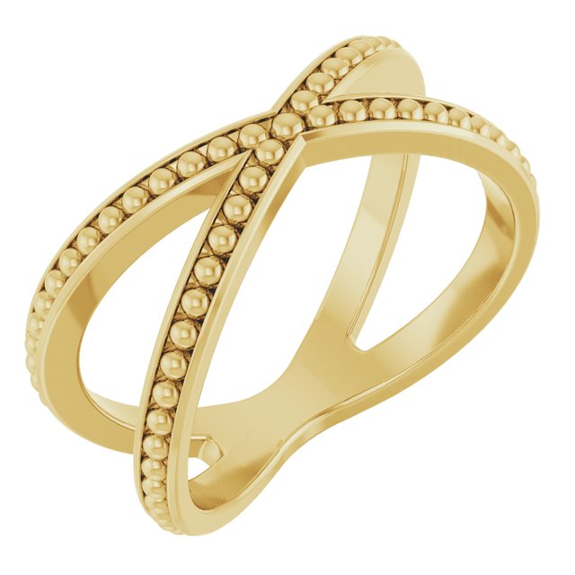 14k Yellow Beaded Criss-cross Ring