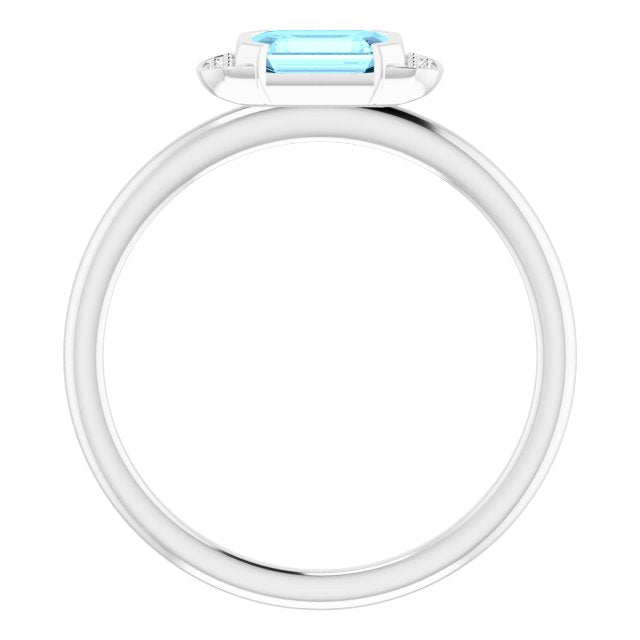14k White Natural Aquamarine & .02 Ctw Natural Diamond Stackable Ring
