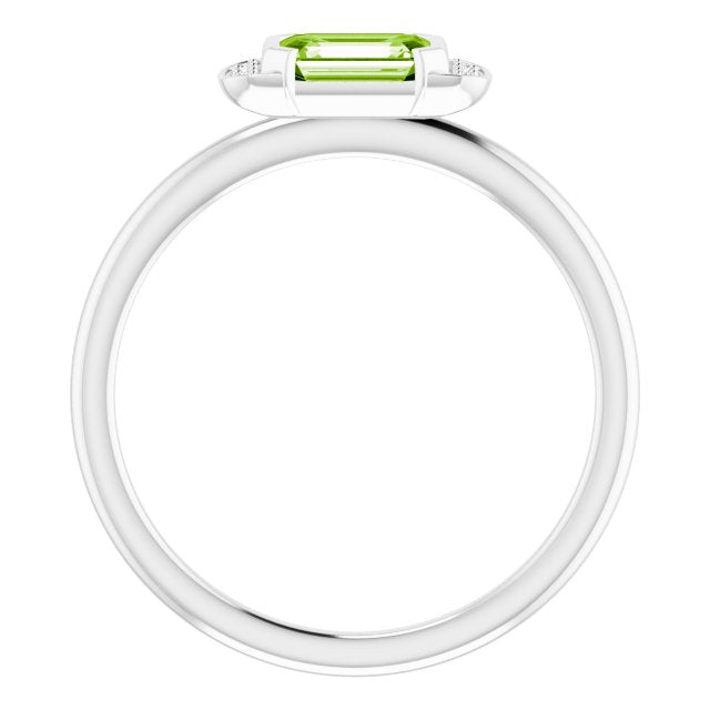 14k White Natural Peridot & .02 Ctw Natural Diamond Stackable Ring