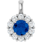 14k White Natural Blue Sapphire & 1/2 Ctw Natural Diamond Pendant