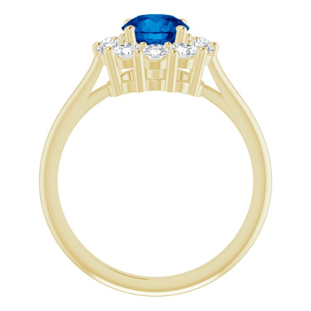14k Yellow Lab-grown Blue Sapphire & 1/2 Ctw Natural Diamond Ring