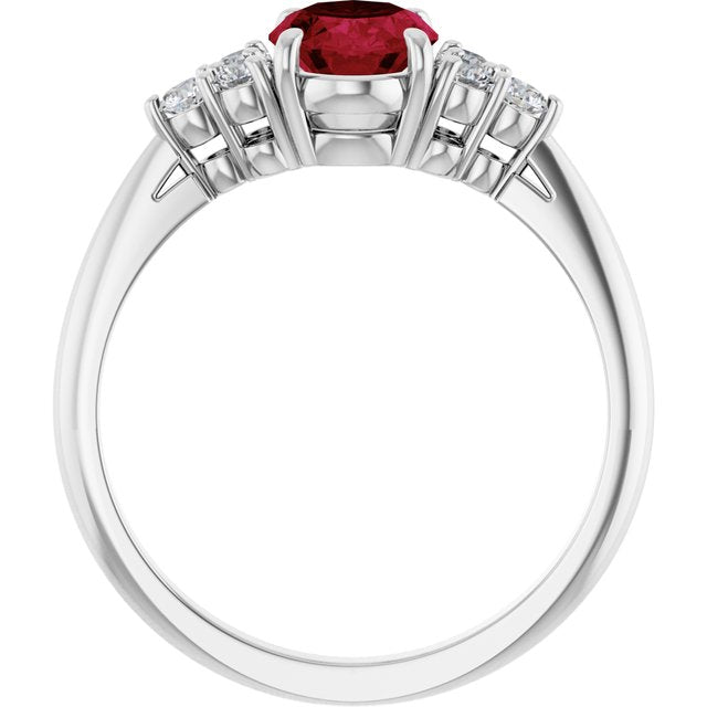 14k White Lab-grown Ruby & 1/6 Ctw Natural Diamond Ring
