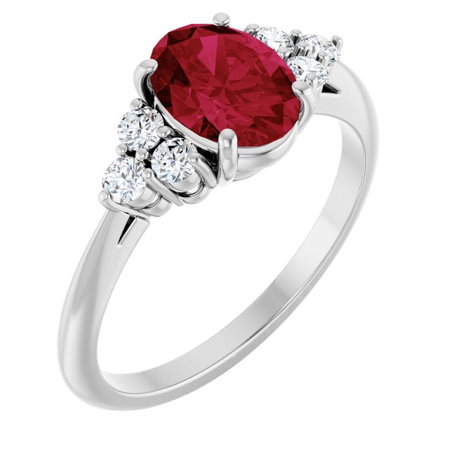 14k White Lab-grown Ruby & 1/6 Ctw Natural Diamond Ring
