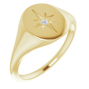 14k Yellow 11x10 Mm Oval .02 Ctw Natural Diamond Starburst Signet Ring