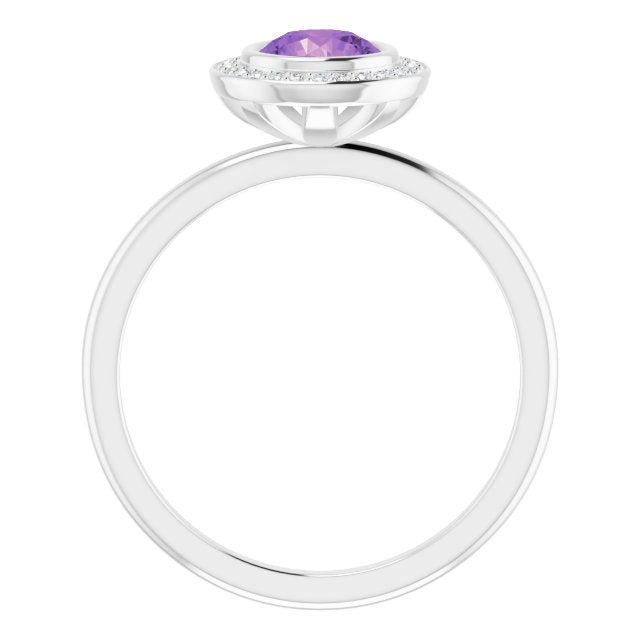 14k White Natural Amethyst & .06 Ctw Natural Diamond Ring