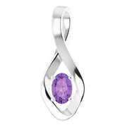 14k White 6x4 Mm Oval Natural Amethyst Pendant