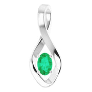 14k White 6x4 Mm Oval Natural Emerald Pendant
