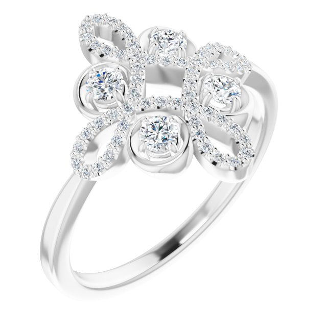 14k White 1/3 Ctw Natural Diamond Clover Ring