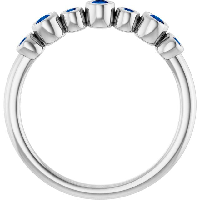 14k White Natural Blue Sapphire Bezel-set Ring
