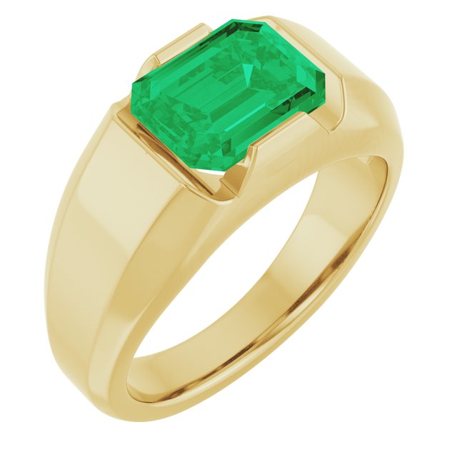 14k Yellow Lab-grown Emerald Ring
