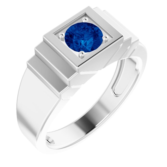 Sterling Silver Lab-grown Blue Sapphire Ring