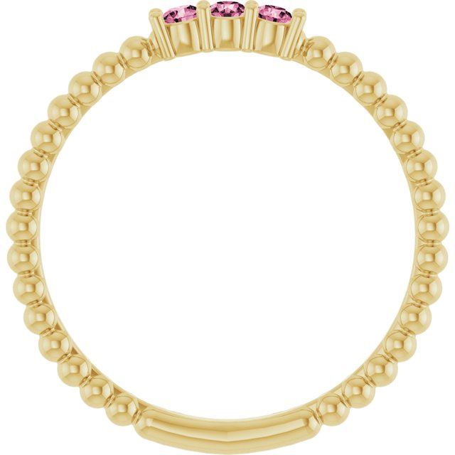 14k Yellow Natural Pink Tourmaline Beaded Ring
