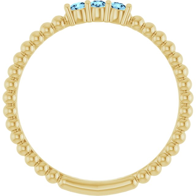 14k Yellow Natural Aquamarine Beaded Ring