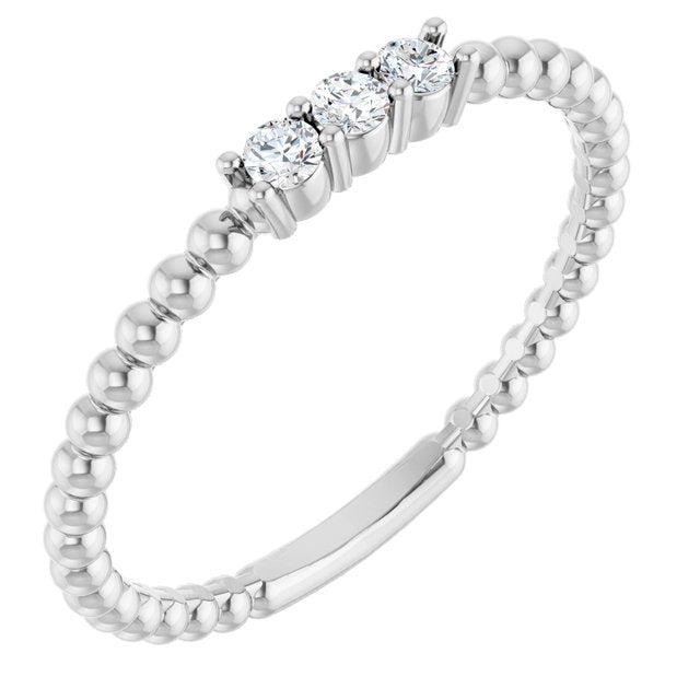 14k White 1/10 Ctw Natural Diamond Beaded Ring