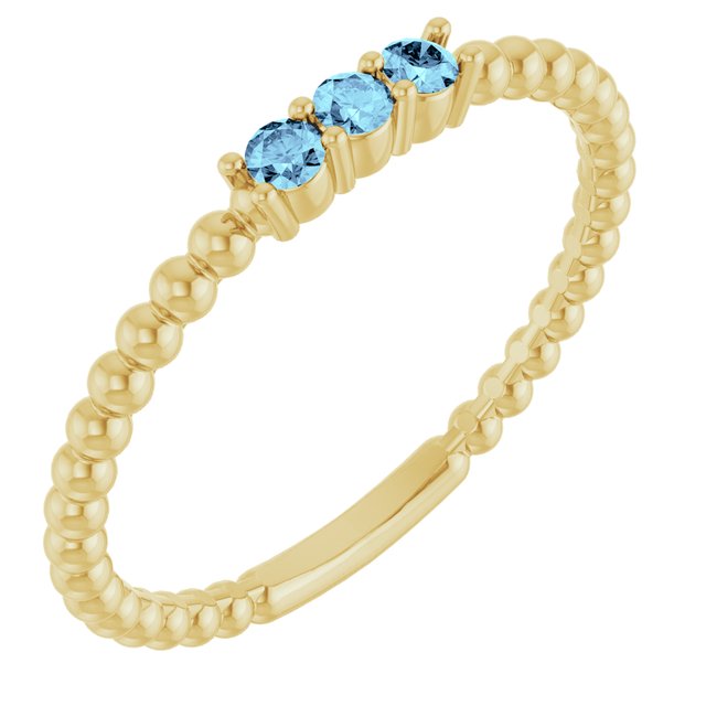 14k Yellow Natural Aquamarine Beaded Ring