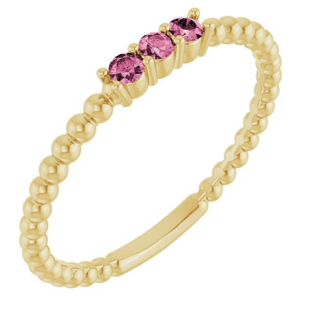 14k Yellow Natural Pink Tourmaline Beaded Ring