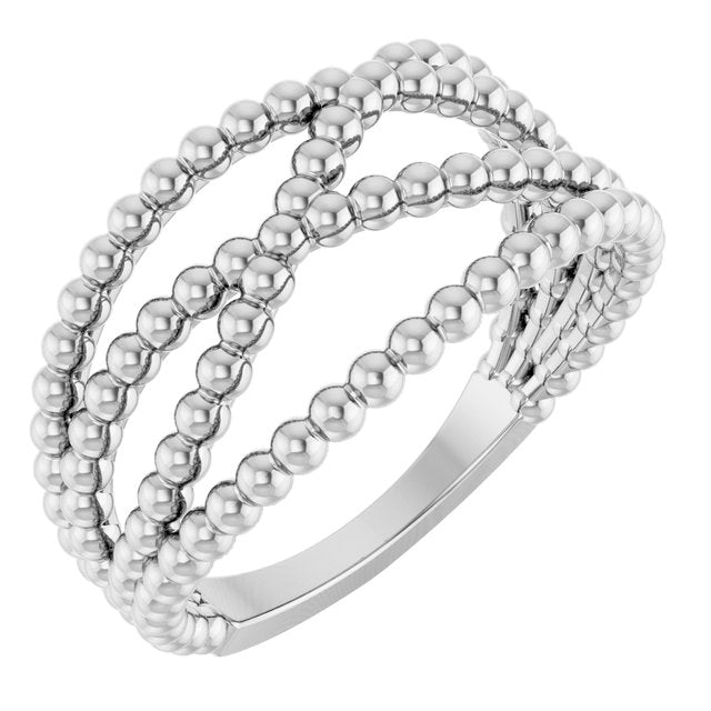 14k White Beaded Criss-cross Ring