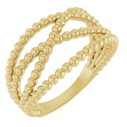 14k Yellow Beaded Criss-cross Ring