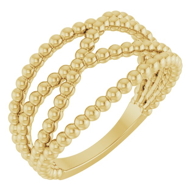 14k Yellow Beaded Criss-cross Ring