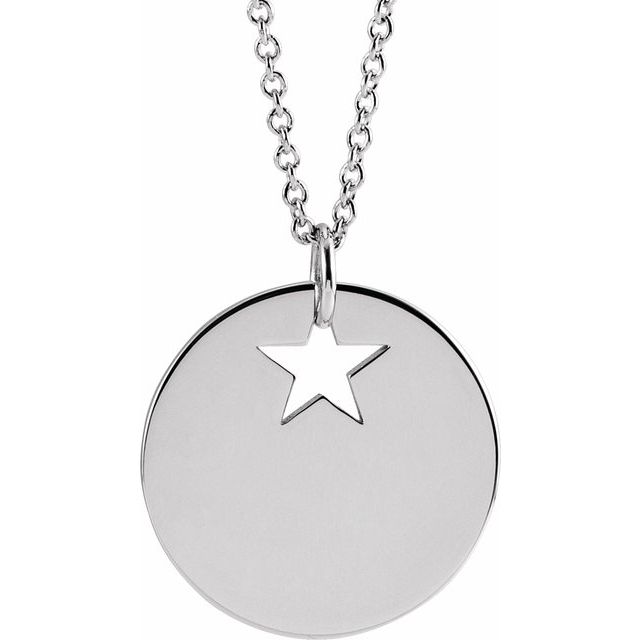 Sterling Silver Pierced Star 15 mm Disc 16-18' Necklace
