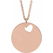 14K Rose Pierced Heart 15 mm Disc 16-18' Necklace