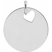 14K White Pierced Heart 15 mm Disc Pendant
