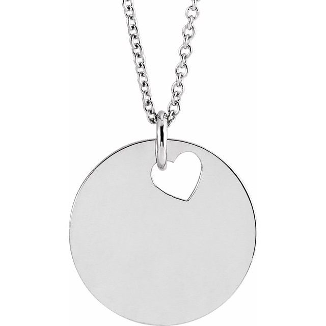 Sterling Silver Pierced Heart 15 mm Disc 16-18' Necklace