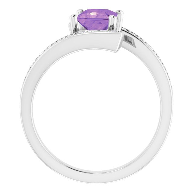 14k White Natural Amethyst & 1/4 Ctw Natural Diamond Ring