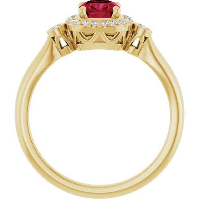 14k Yellow Lab-grown Ruby & 1/6 Ctw Natural Diamond Ring