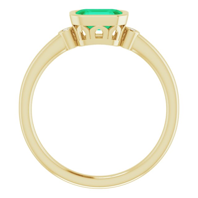 14k Yellow Lab-grown Emerald & .02 Ctw Natural Diamond Ring