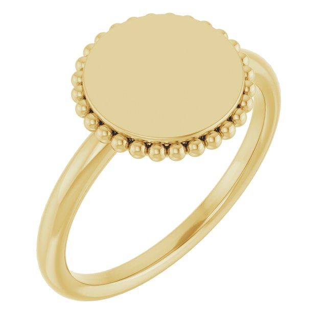 14k Yellow Engravable Beaded Ring