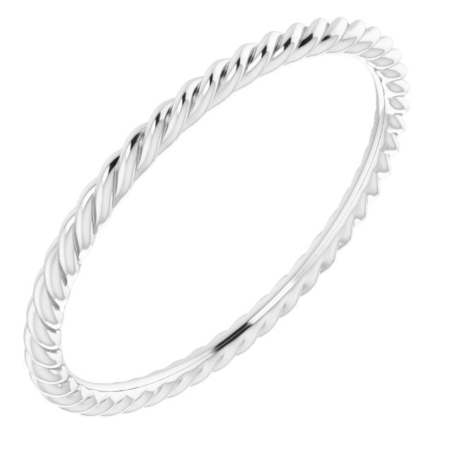 14k White 1.3 Mm Skinny Rope Band Size 8.5