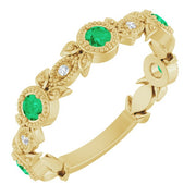 14k Yellow Natural Emerald & .03 Ctw Natural Diamond Leaf Ring