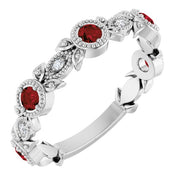 14k White Natural Mozambique Garnet & .03 Ctw Natural Diamond Leaf Ring
